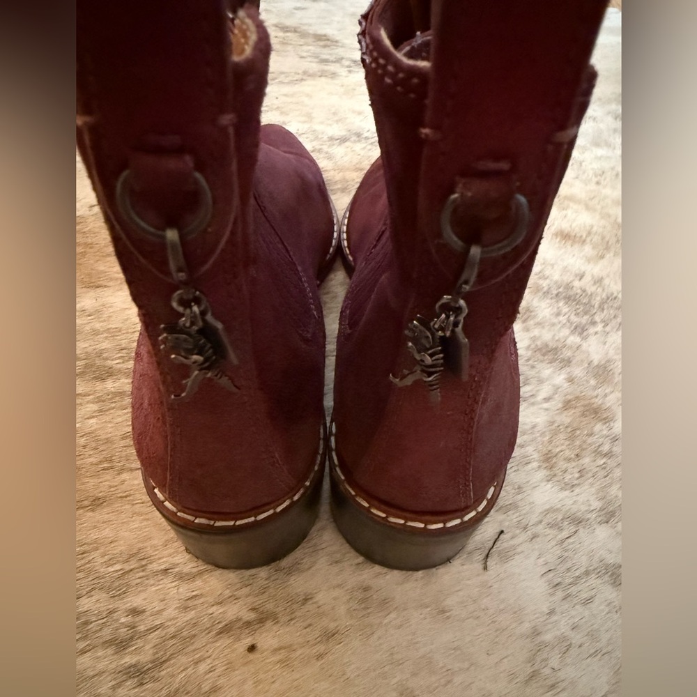 Coach burgundy sparkle boot with dinosaur charms!!